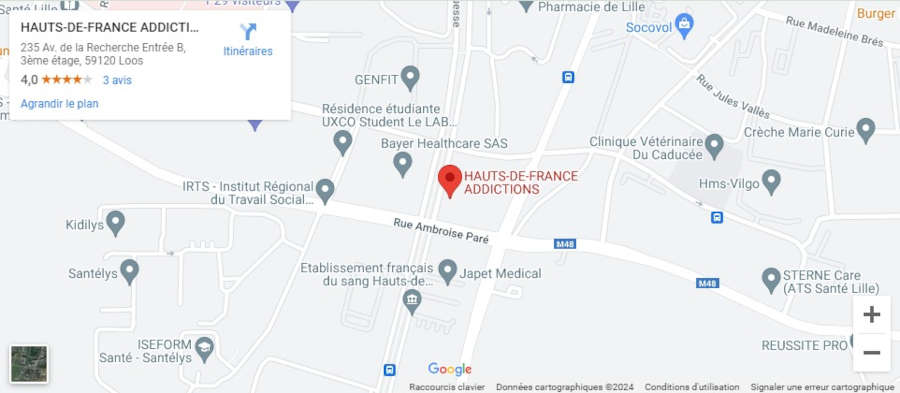 Plan d'accès à Hauts-de-France Addictions à Loos au 235 avenue de la recherche